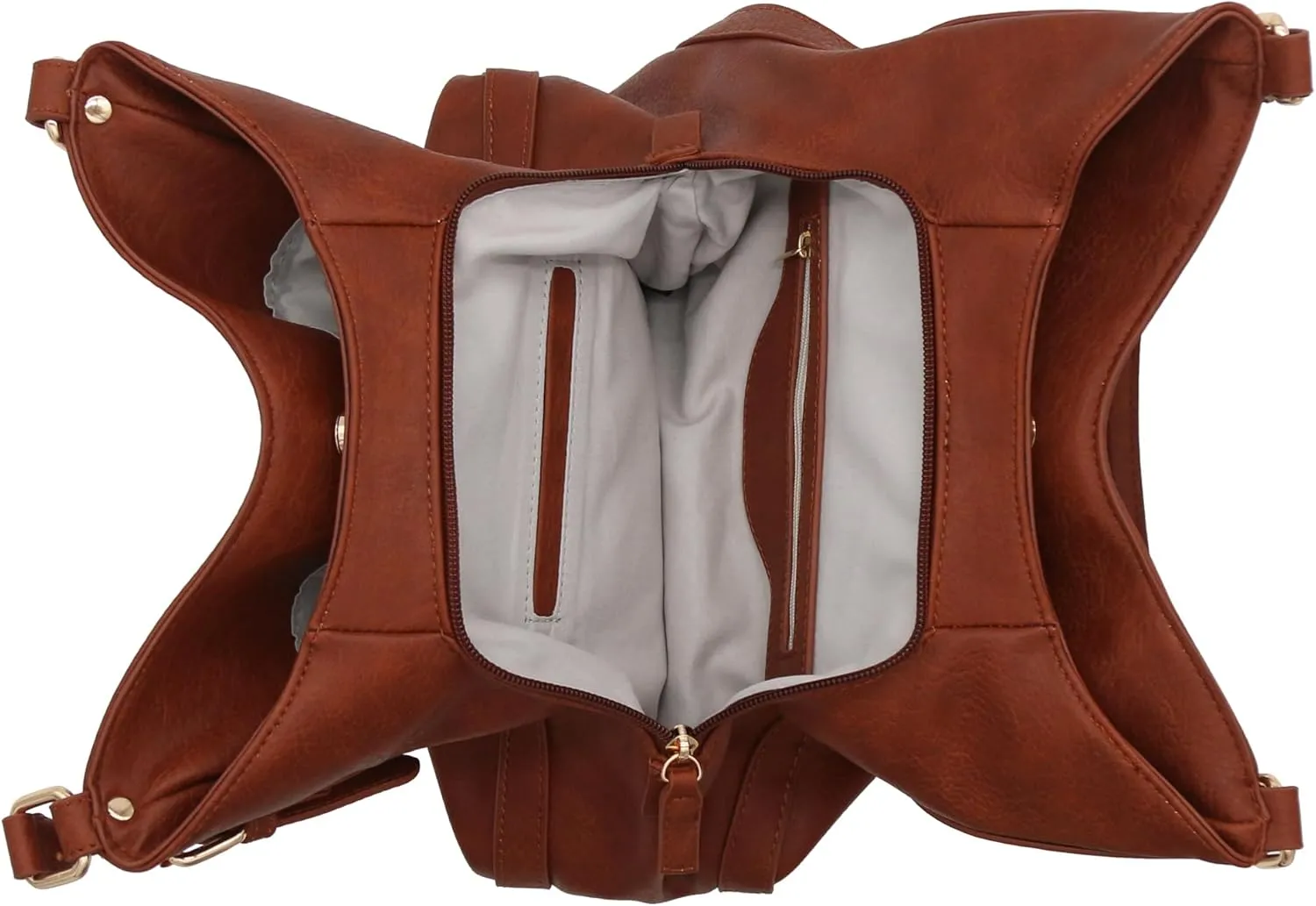 Lightweight 3 Compartment Faux Leather Medium Hobo Bag