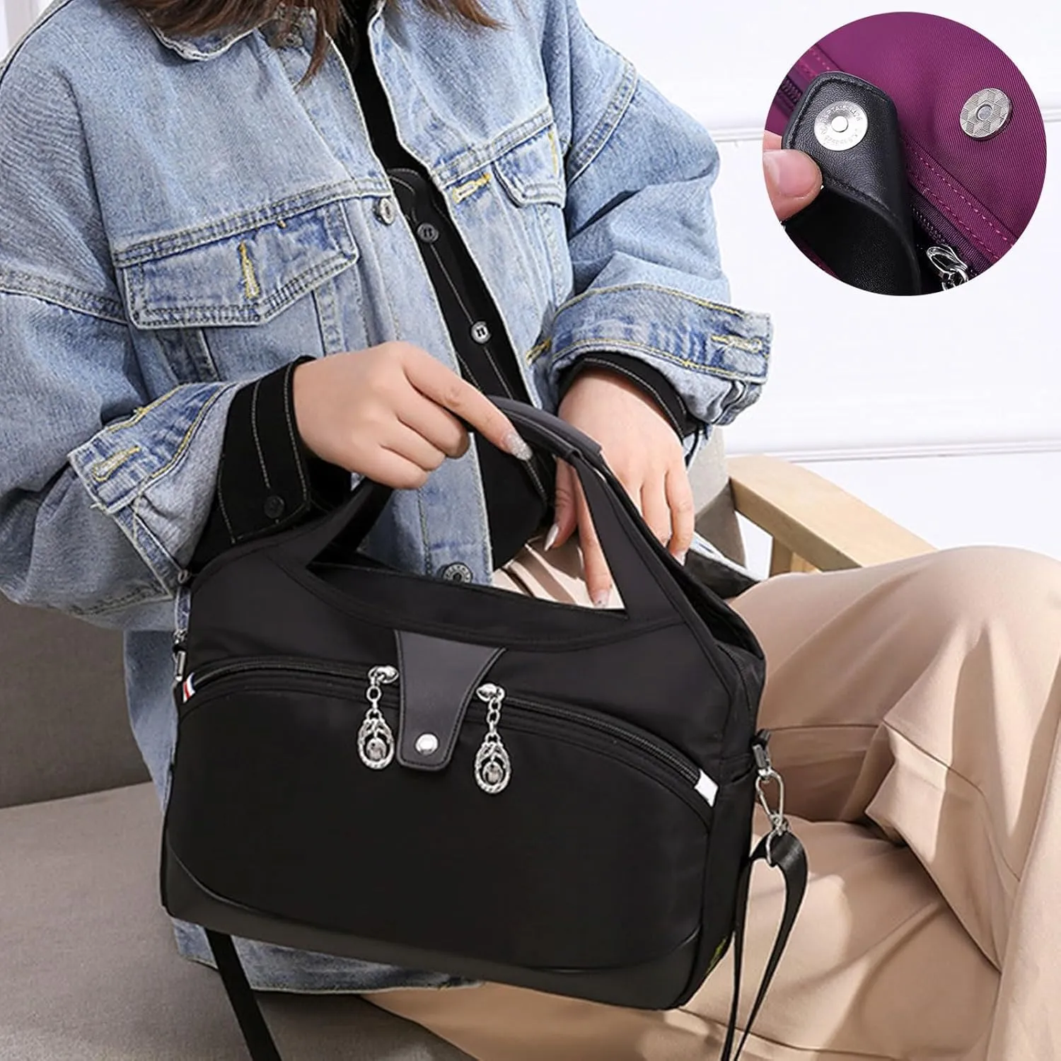 Lightweight Anti Theft Handbag, Anti Theft Handbag, Fashion Anti-Theft Handbag, Fashion Waterproof Anti-Theft Handbag, Waterproof Oxford Cloth Satchel, Zipper Multi-Layer (Blue)