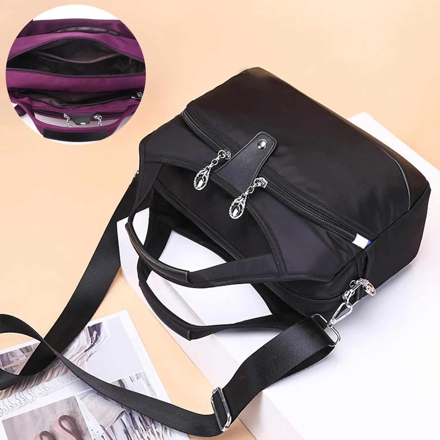Lightweight Anti Theft Handbag, Anti Theft Handbag, Fashion Anti-Theft Handbag, Fashion Waterproof Anti-Theft Handbag, Waterproof Oxford Cloth Satchel, Zipper Multi-Layer (Blue)
