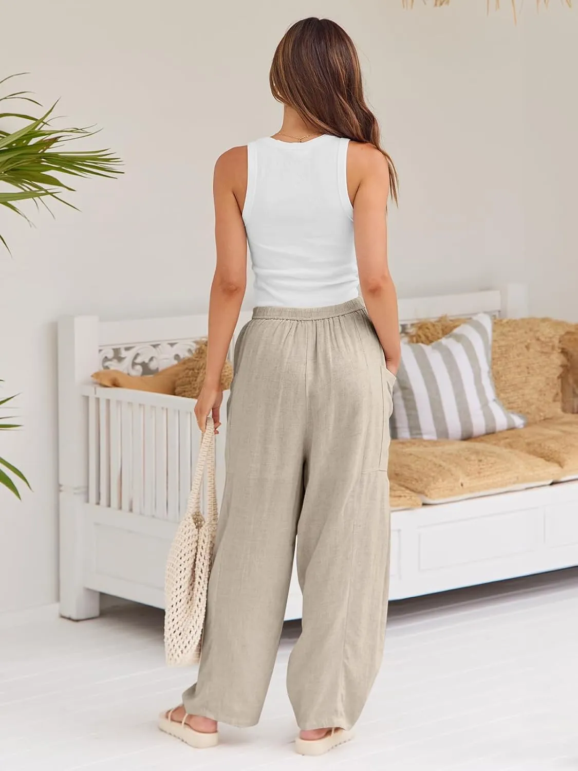 LILLUSORY Women‘s Linen Wide Leg Pants 2025 Casual Loose Lightweigt Beach Palazzo Harem Pants