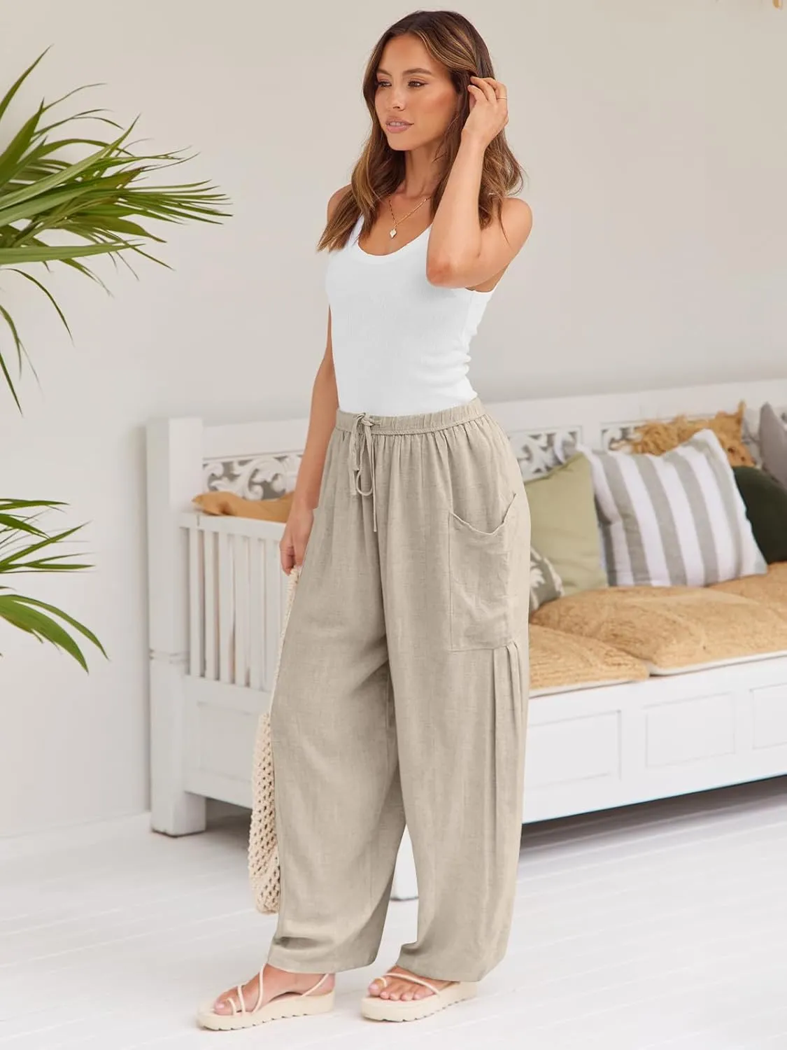 LILLUSORY Women‘s Linen Wide Leg Pants 2025 Casual Loose Lightweigt Beach Palazzo Harem Pants