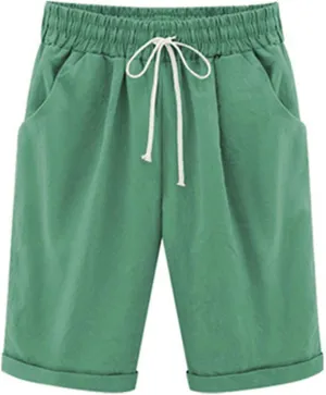 Linen Bermuda Shorts for Women Summer High Waisted Dressy Casual Pleated Wide Leg Summer Shorts with Pockets