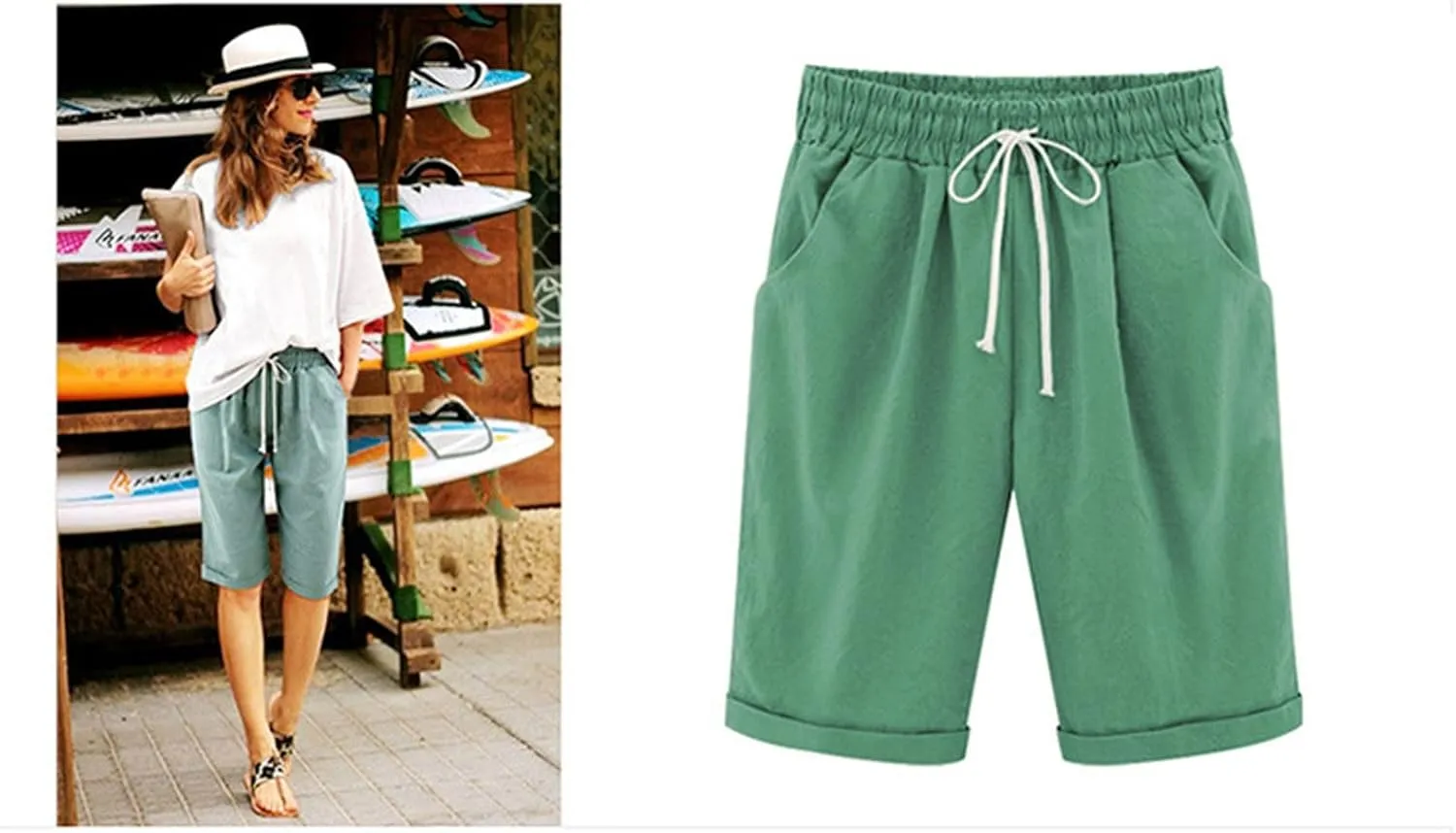 Linen Bermuda Shorts for Women Summer High Waisted Dressy Casual Pleated Wide Leg Summer Shorts with Pockets