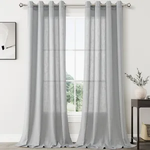Linen Blend Gray Sheer Curtains 108 inches Long 2 Panels Sets for Living Room Grommet Semi Sheer Light Filterinig Bedroom Window Panels Neutral Tone Modern Minimalist Room Decor Light Grey Drapes
