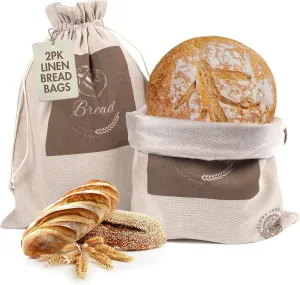 Linen Bread Bags for Homemade Bread – Easy to Clean Large Reusable Cloth Bags for Sourdough, Sandwich & Loaf Storage, BPA-Free Linen Bag with String Closure For Fresh Breads Storage (2 Pack, XL)