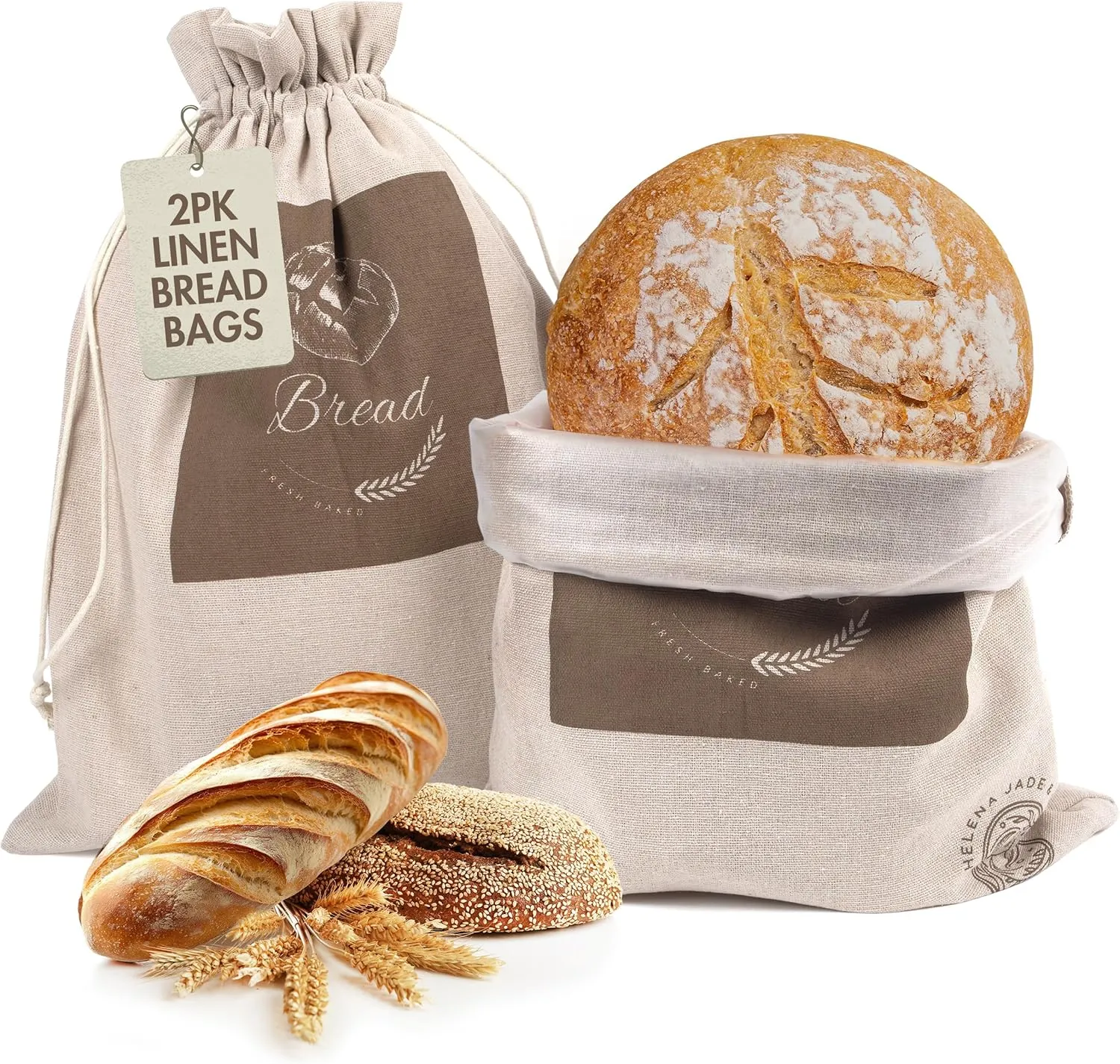 Linen Bread Bags for Homemade Bread – Easy to Clean Large Reusable Cloth Bags for Sourdough, Sandwich & Loaf Storage, BPA-Free Linen Bag with String Closure For Fresh Breads Storage (2 Pack, XL)