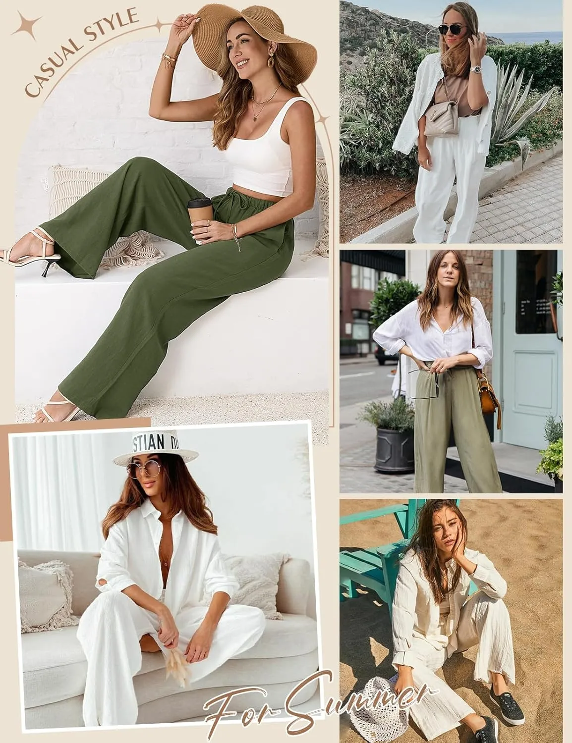 Linen Pants for Women Flowy Palazzo Pants Boho High Waist Wide Leg Trousers Summer Beach Vacation Outfits 2025