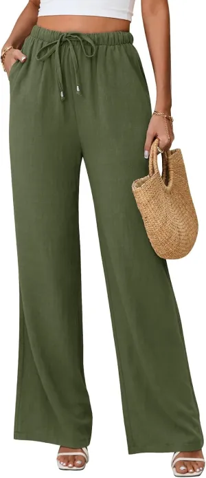 Linen Pants for Women Flowy Palazzo Pants Boho High Waist Wide Leg Trousers Summer Beach Vacation Outfits 2025