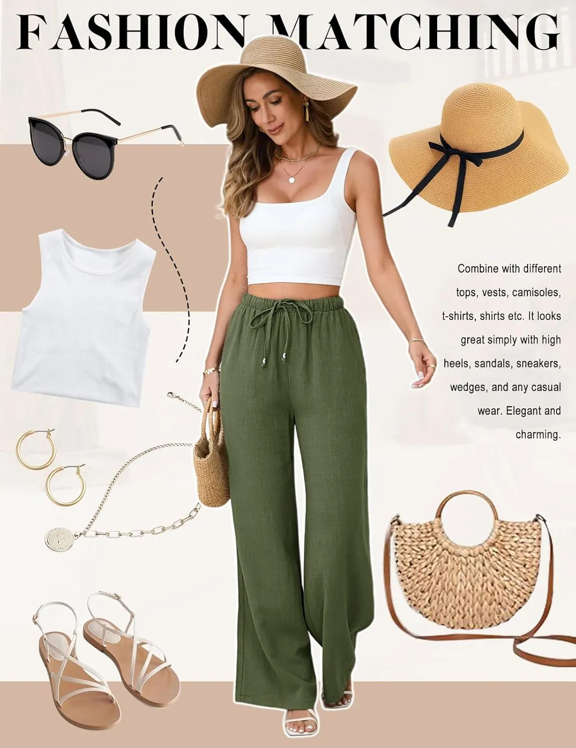 Linen Pants for Women Flowy Palazzo Pants Boho High Waist Wide Leg Trousers Summer Beach Vacation Outfits 2025