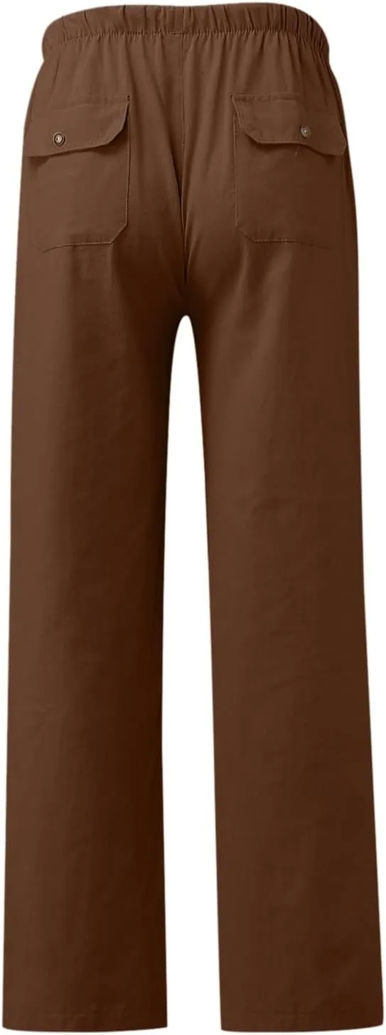Linen Pants for Women Solid Elastic Pants Long Drawstring Linen Women Waist Cotton Casual Pants Tall Pants for Women