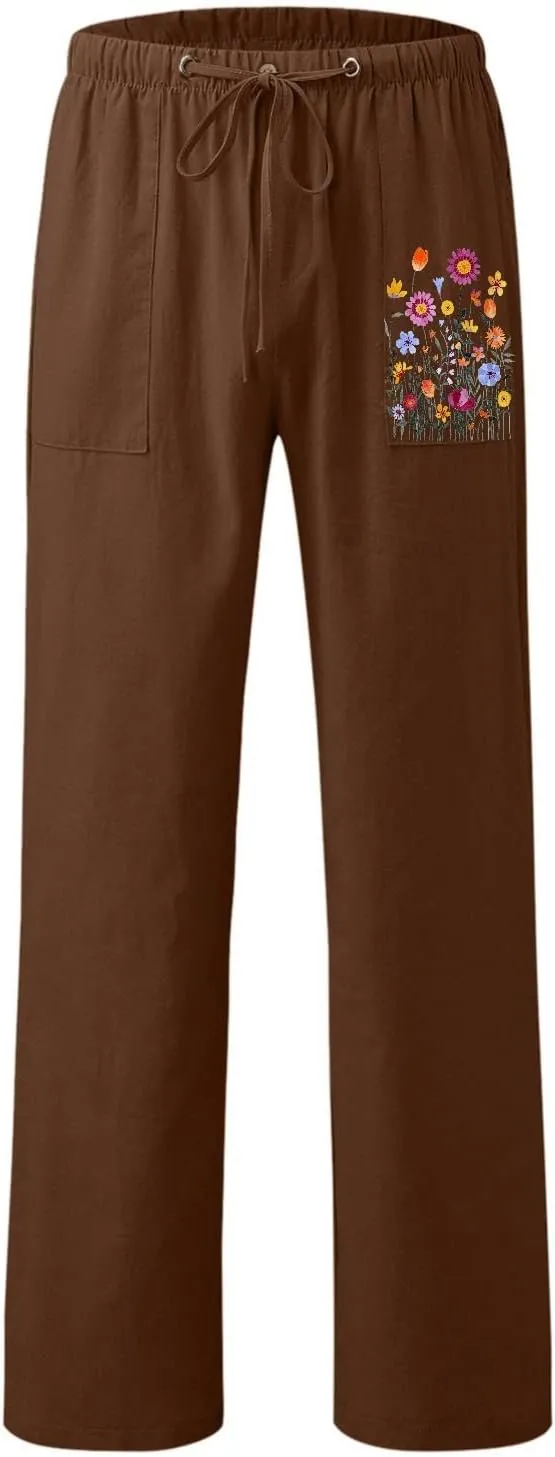 Linen Pants for Women Solid Elastic Pants Long Drawstring Linen Women Waist Cotton Casual Pants Tall Pants for Women