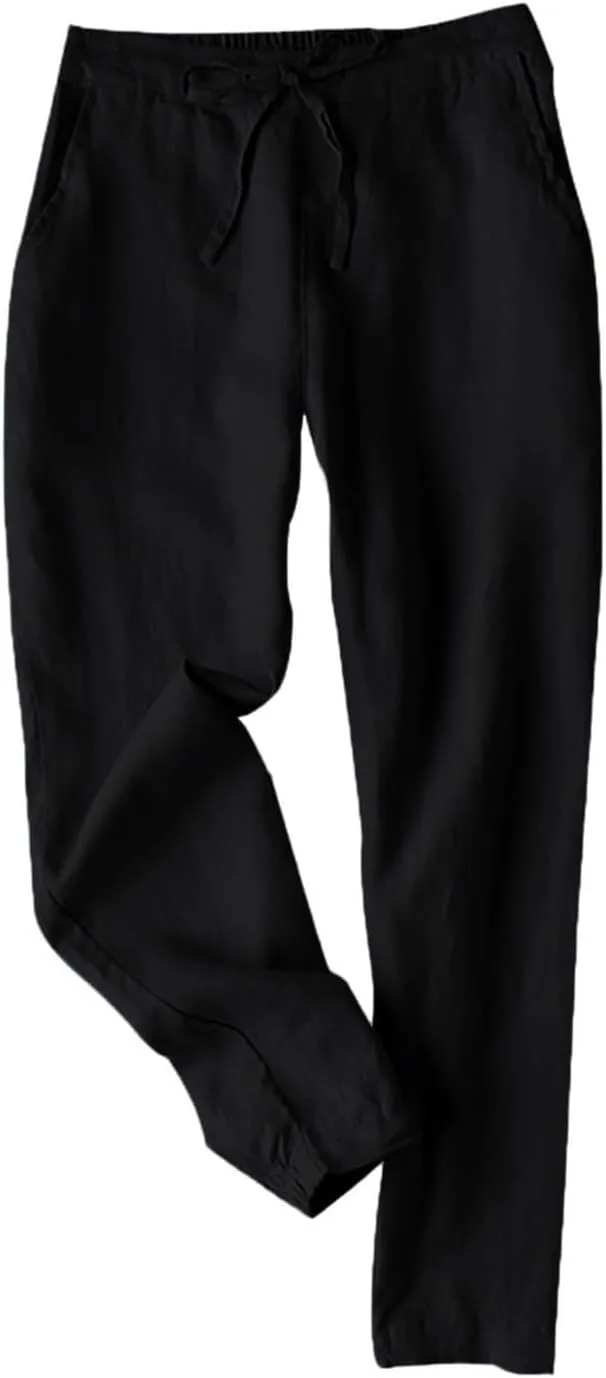 Linen Pants for Women Summer Casual High Waisted Lightweight Beach Pant with Pockets