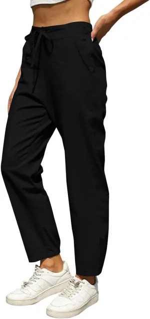 Linen Pants for Women Summer Casual High Waisted Lightweight Beach Pant with Pockets