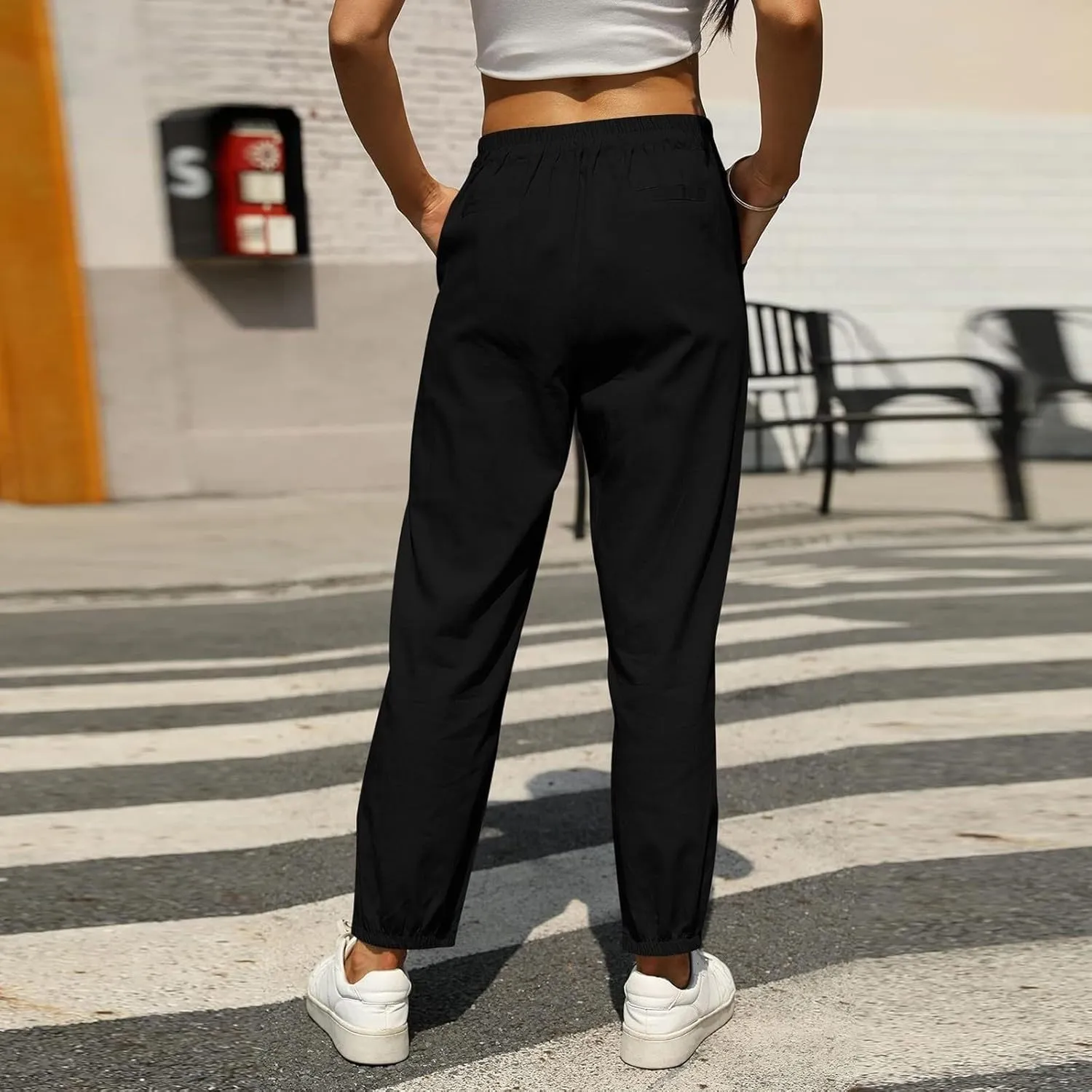 Linen Pants for Women Summer Casual High Waisted Lightweight Beach Pant with Pockets