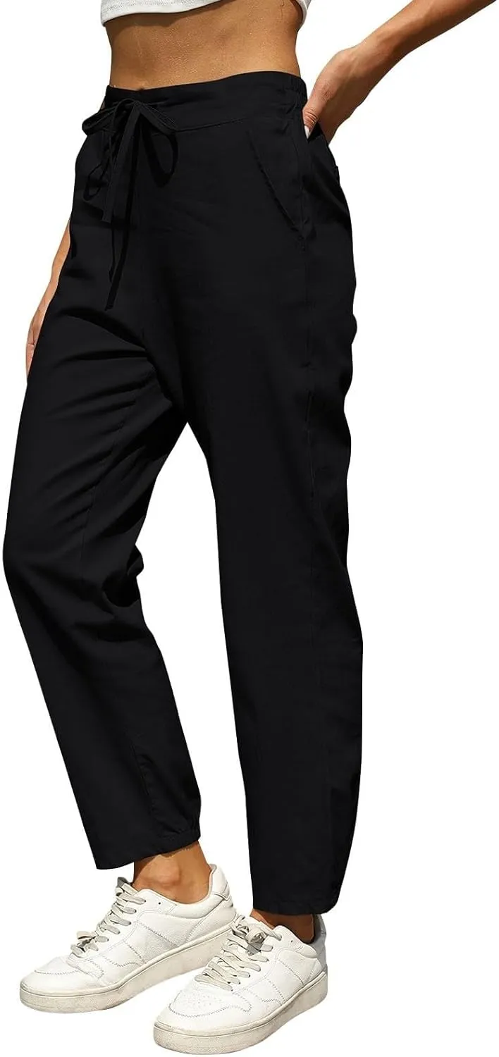 Linen Pants for Women Summer Casual High Waisted Lightweight Beach Pant with Pockets