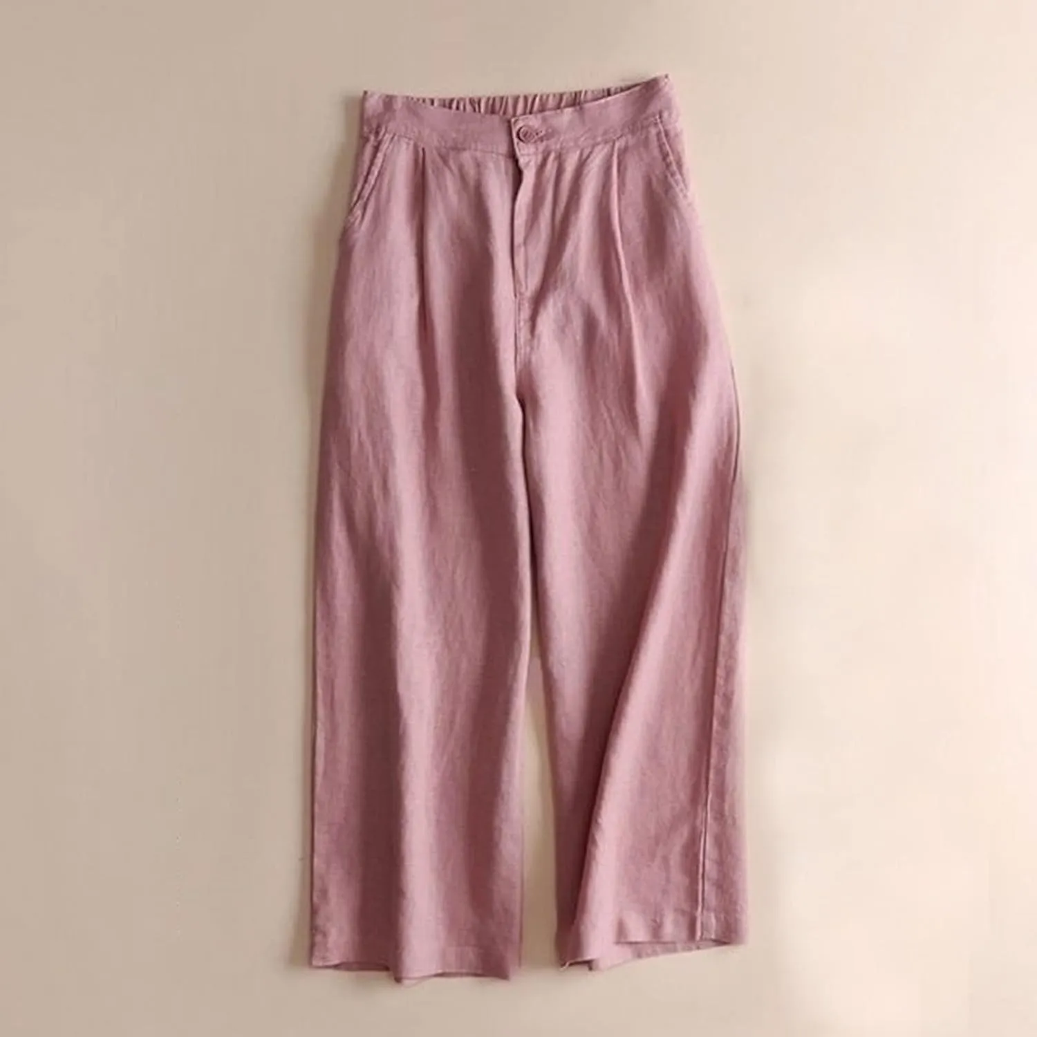 Linen Pants Women Casual Solid 2025 Palazzo High Waisted Lantern Pants with Pocket Comfy Flowy Beach Summer Trousers