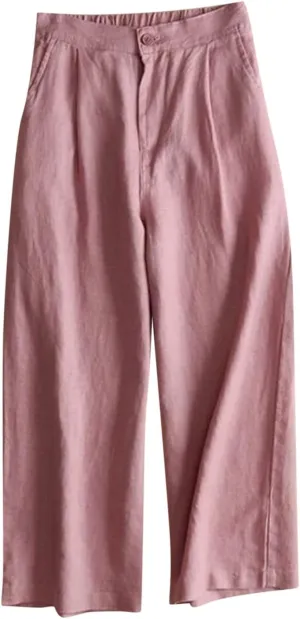 Linen Pants Women Casual Solid 2025 Palazzo High Waisted Lantern Pants with Pocket Comfy Flowy Beach Summer Trousers
