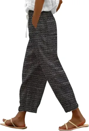 Linen Pants Women Summer Casual Drawstring Pants Petite Linen Pants for Women White Trouser Pants for Women Linen