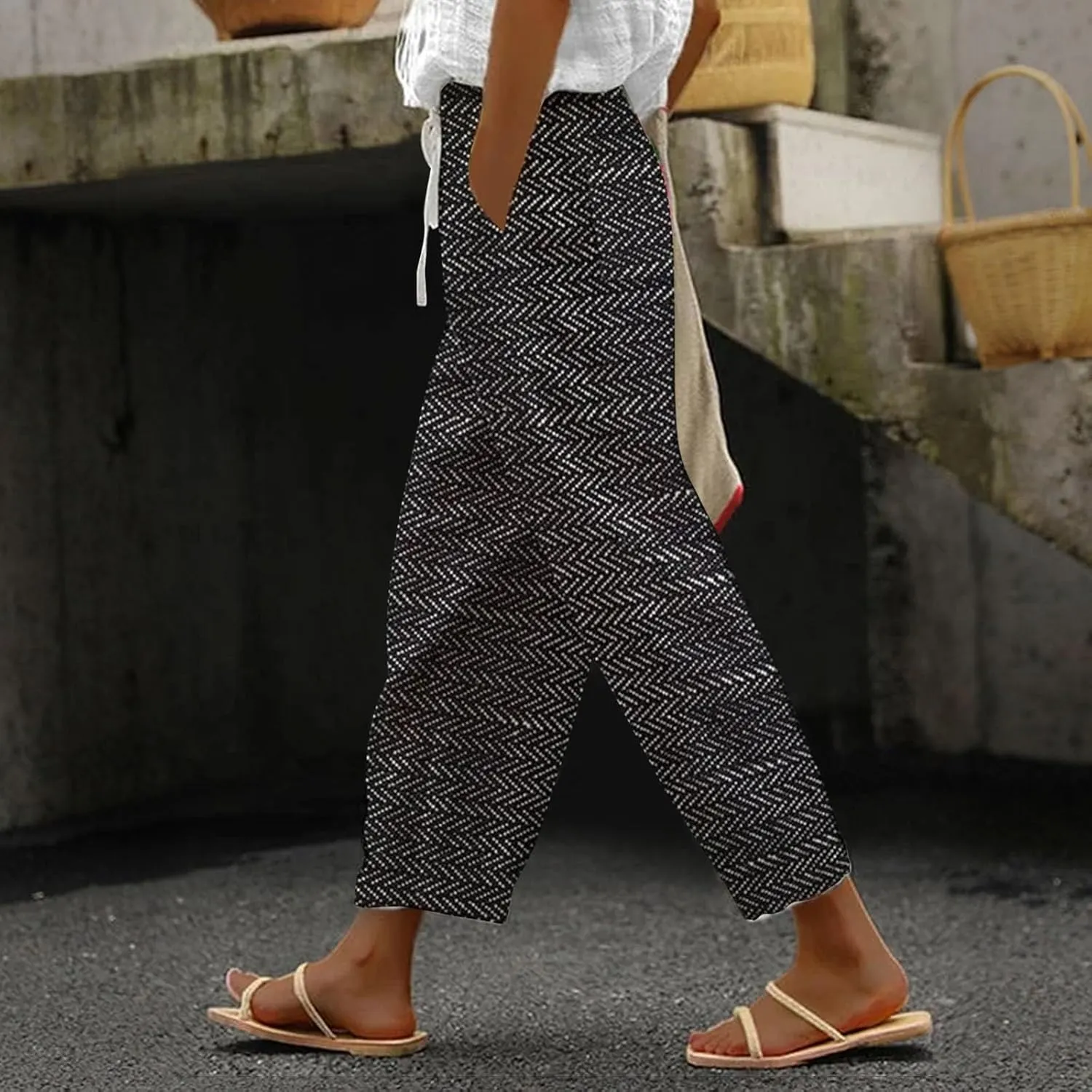 Linen Pants Women Summer Casual Drawstring Pants Petite Linen Pants for Women White Trouser Pants for Women Linen