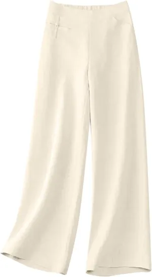 Linen Pants Women Summer Solid High Waisted Cotton Linen Palazzo Pants Wide Leg Long Lounge Trousers with Pockets