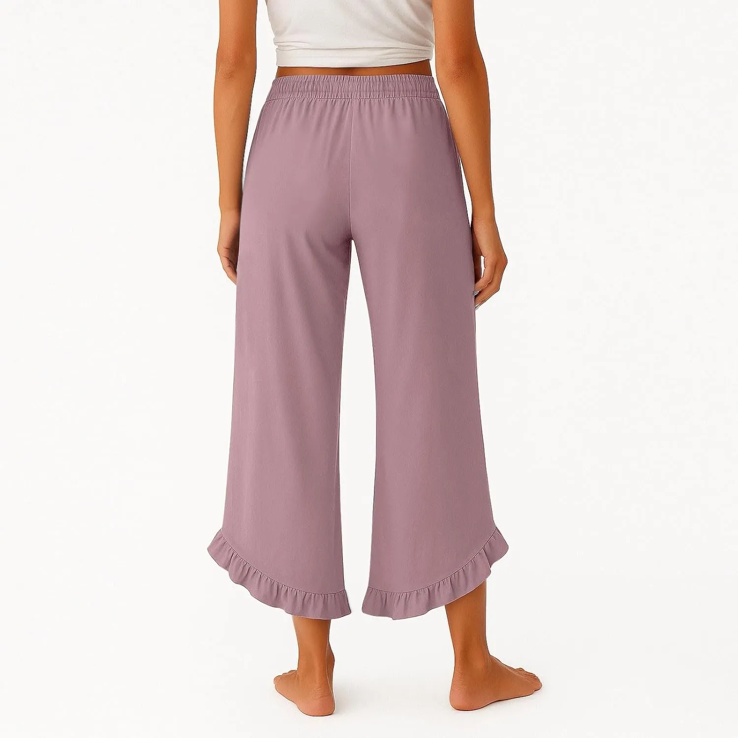 Linen Pants Women Summer Wide Leg Pants Smocked Waist Ruffle Hem Palazzo Pant Boho Flowy Beach Pant with Pockets 2025