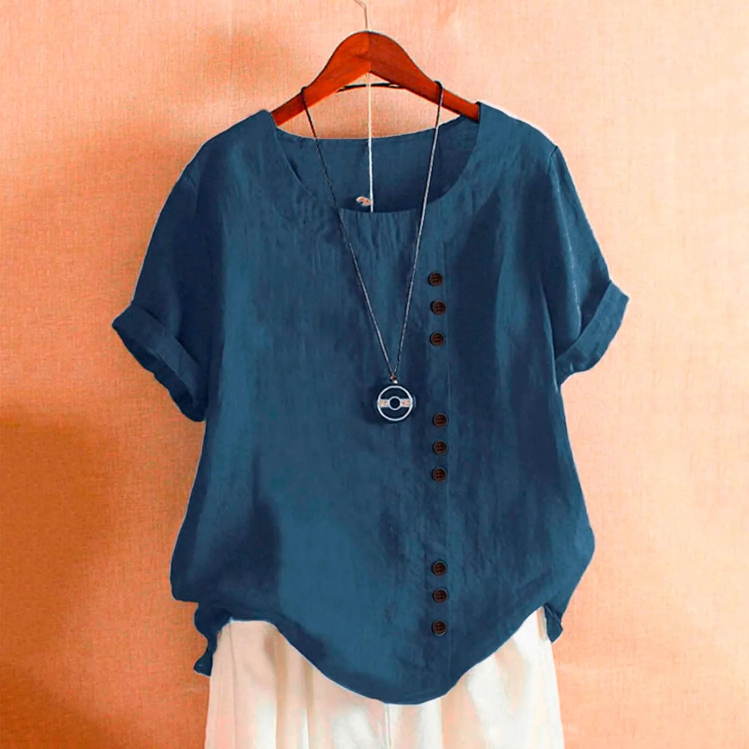 Linen Shirts for Women 2025 Summer Cotton Linen Tops Loose Fit Casual Roll Up Short Sleeve T-Shirt Trendy Blouse