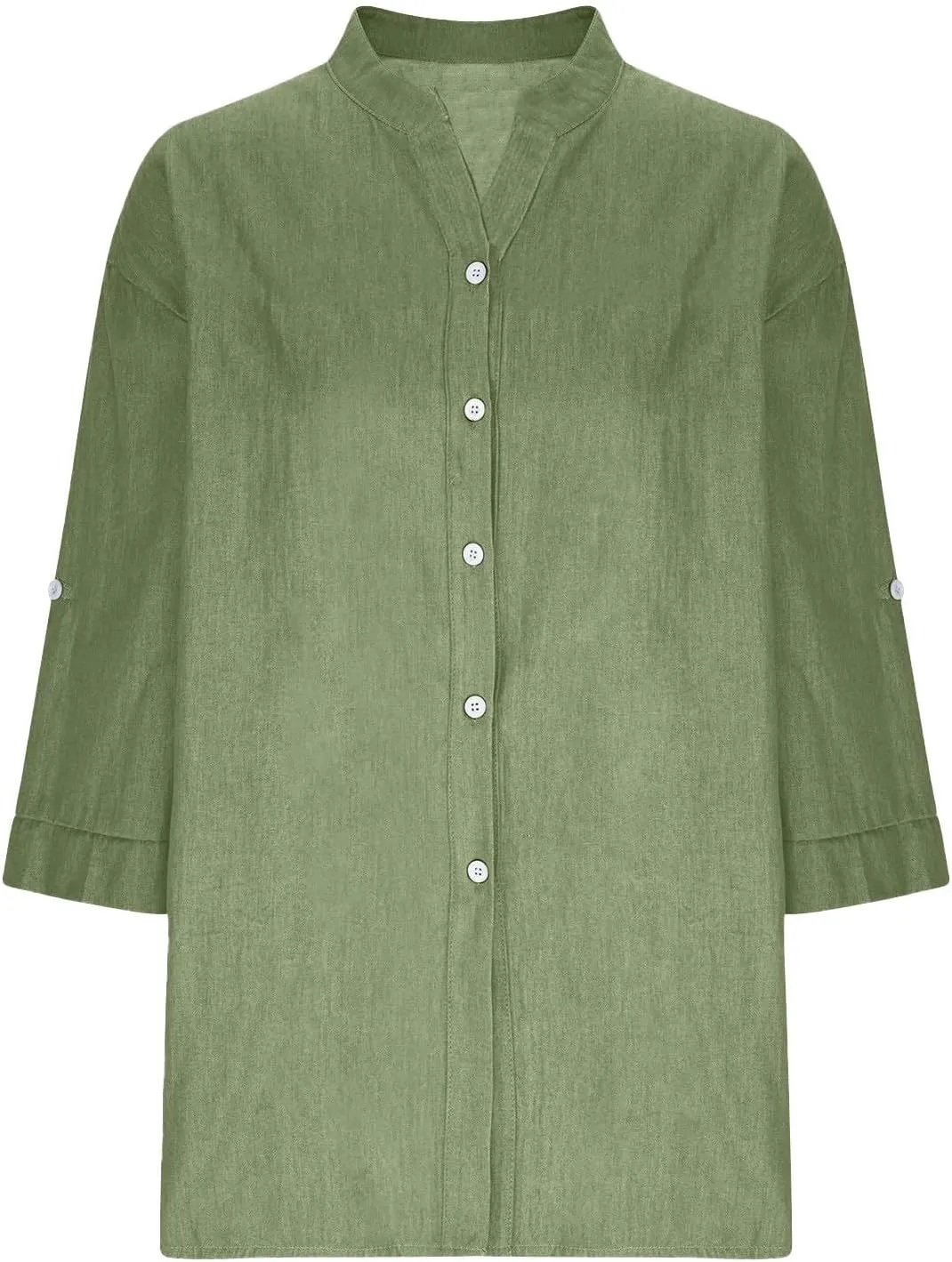 Linen Shirts for Women 3/4 Roll Up Sleeve Casual Loose Fit Button Down Boyfriend Blouses Beach Vacation Tunic Tops