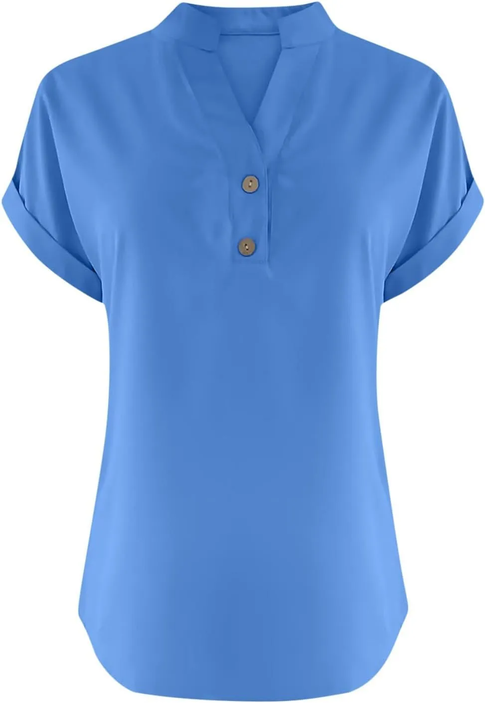 Linen Shirts for Women Button Up Shirt Short Sleeve Tops Roll Up Loose Fit T Shirts V-Neck Summer Casual Work Blouse