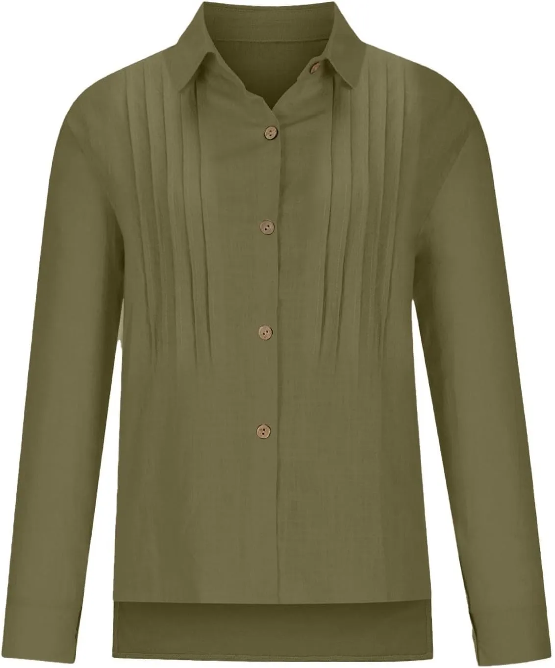 Linen Shirts for Women Plus Size Button Down Cotton Gauze Tops Casual Tees Roll Up Long Sleeve Lapel Collar Blouses