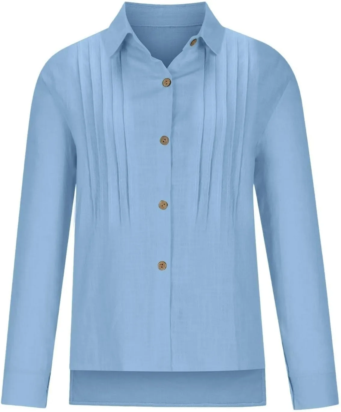 Linen Shirts for Women Plus Size Button Down Cotton Gauze Tops Casual Tees Roll Up Long Sleeve Lapel Collar Blouses