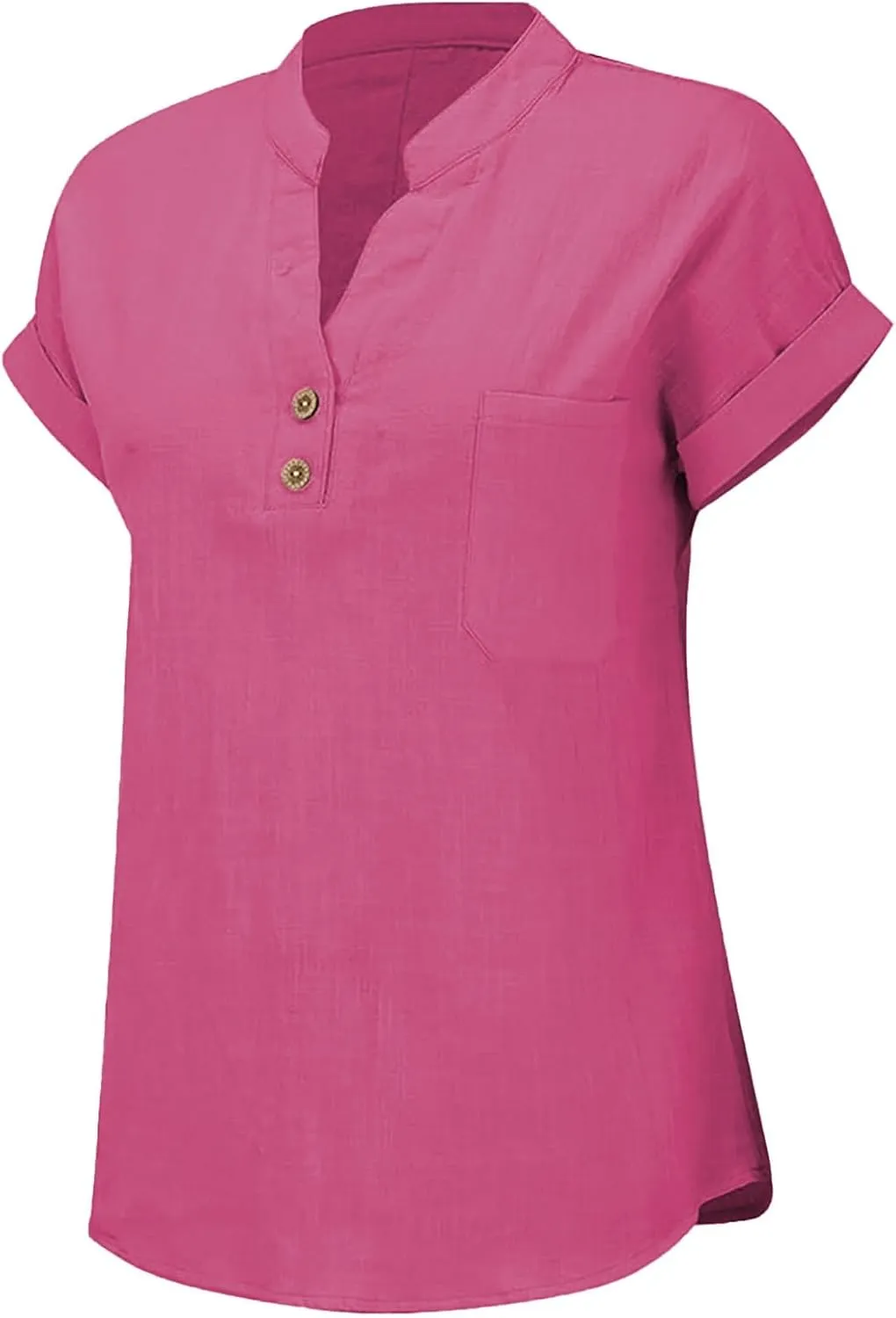 Linen Shirts for Women Plus Size Summer Loose Fit Button Down Shirts Roll Up Sleeve Tops Cotton Linen Work Blouses