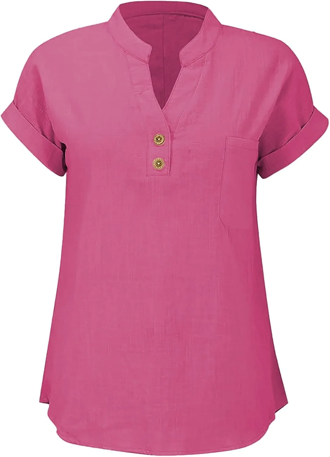 Linen Shirts for Women Plus Size Summer Loose Fit Button Down Shirts Roll Up Sleeve Tops Cotton Linen Work Blouses