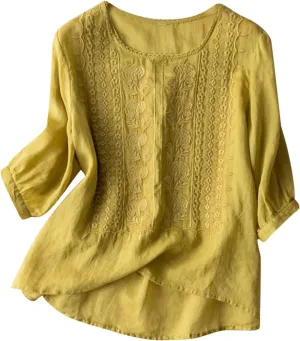 Linen Shirts for Women Shirts V Neck Roll Up Sleeve Blouses Tops White Cover Up Shirt Womens Casual V Neck 3/4