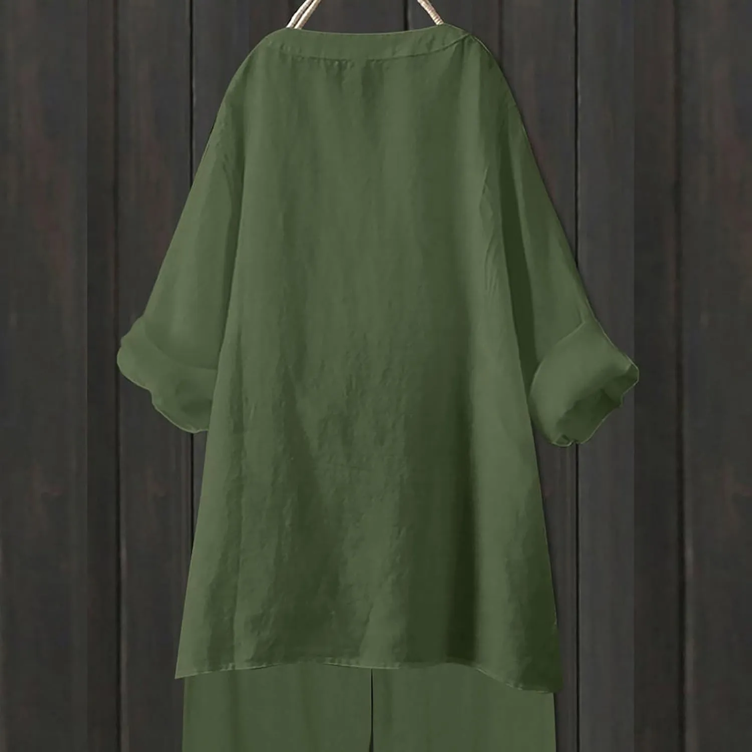 Linen Shirts for Women Summer Trendy Cotton Roll-Up Sleeve Shirts Dressy Casual Button V Neck Blouse Loose Gauze Top