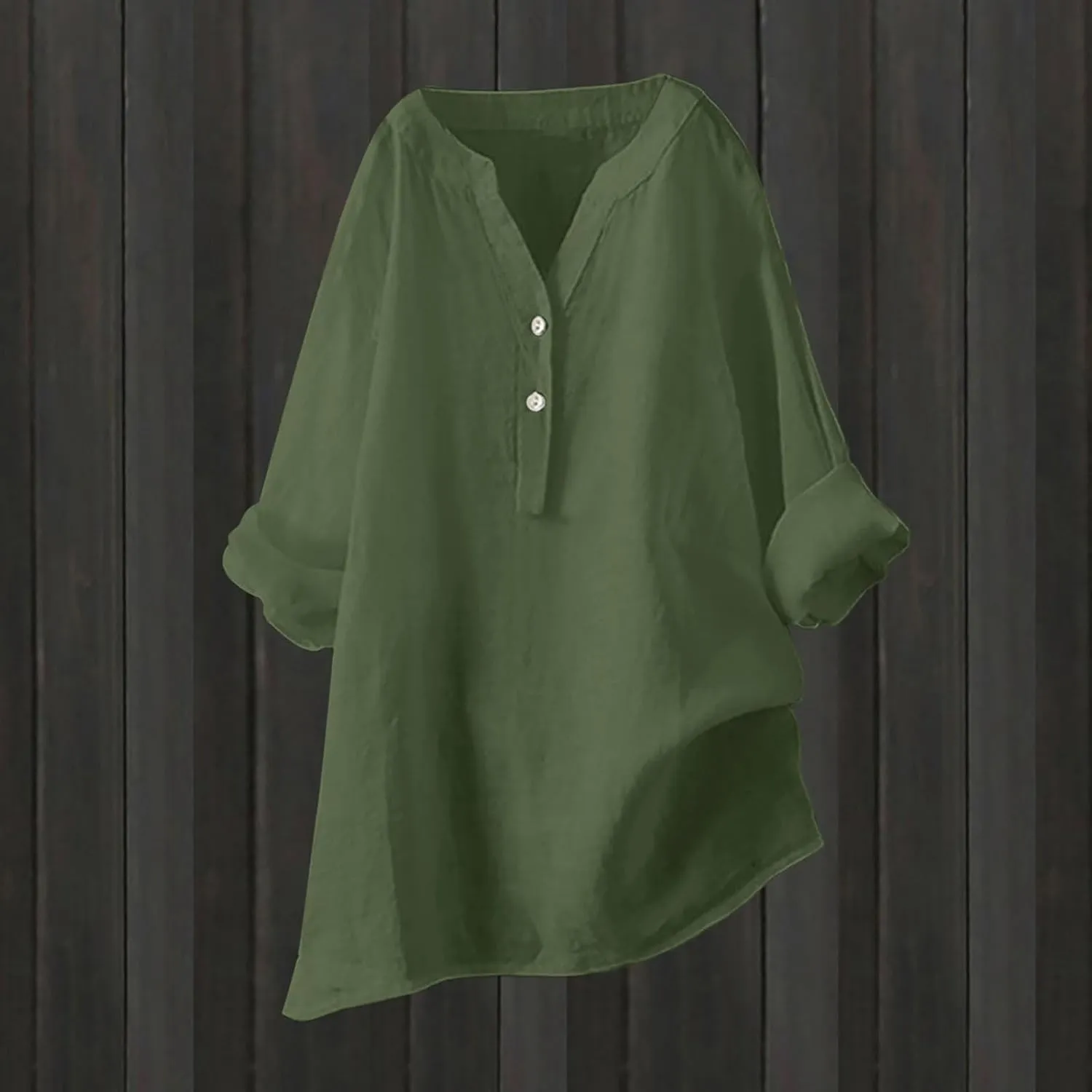 Linen Shirts for Women Summer Trendy Cotton Roll-Up Sleeve Shirts Dressy Casual Button V Neck Blouse Loose Gauze Top