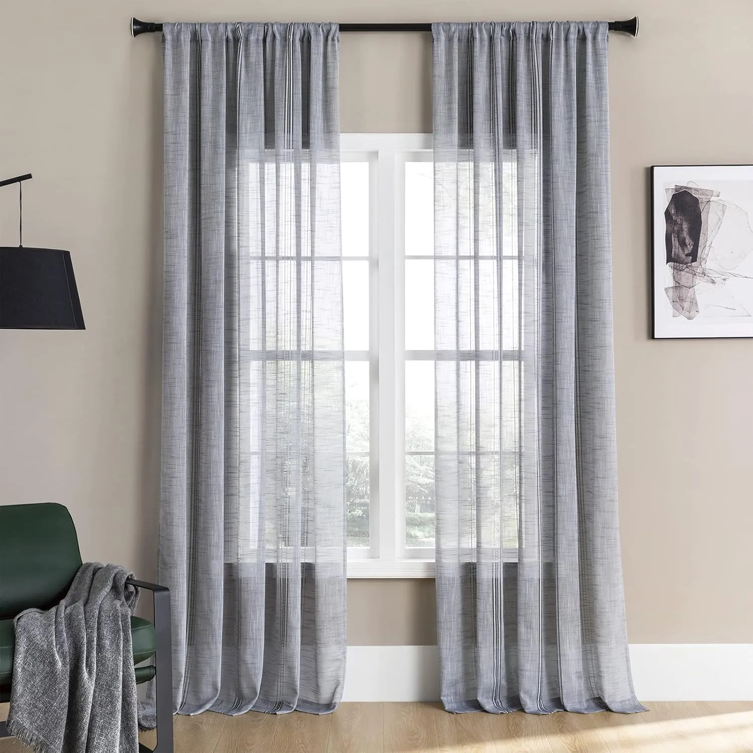 Linen Textured Semi Sheer Curtains for Living Room,Natural Privacy Window Drapes Pair for Office Bedroom,2 Panels,52" W x 84" L,Grey