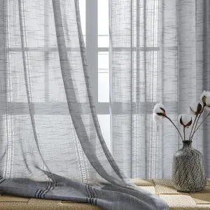Linen Textured Semi Sheer Curtains for Living Room,Natural Privacy Window Drapes Pair for Office Bedroom,2 Panels,52" W x 84" L,Grey