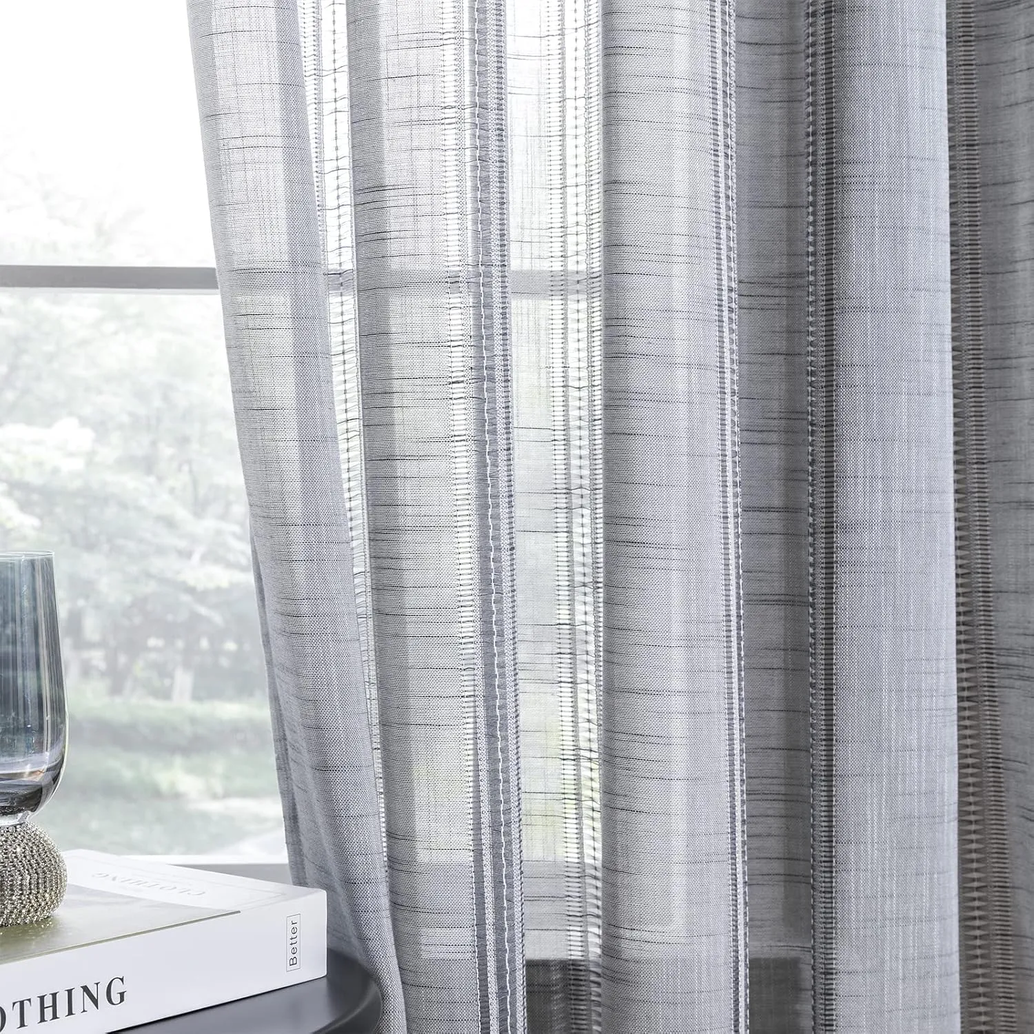 Linen Textured Semi Sheer Curtains for Living Room,Natural Privacy Window Drapes Pair for Office Bedroom,2 Panels,52" W x 84" L,Grey
