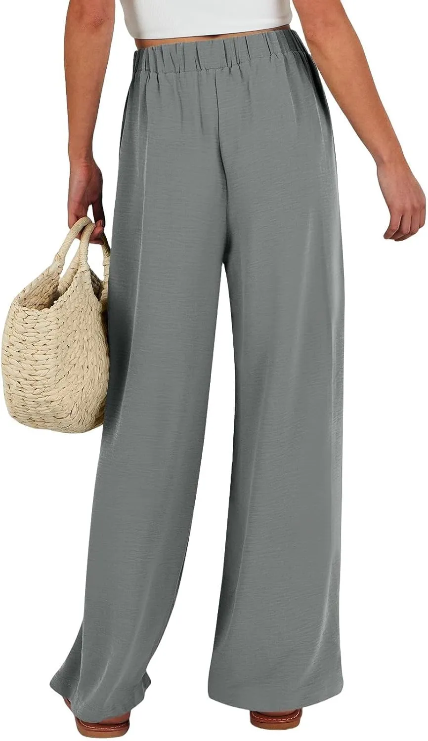 Linen Wide Leg Pants for Women Flowy High Waisted Business Work Dress Pant Casual 2025 Summer Beach Vacation Pants