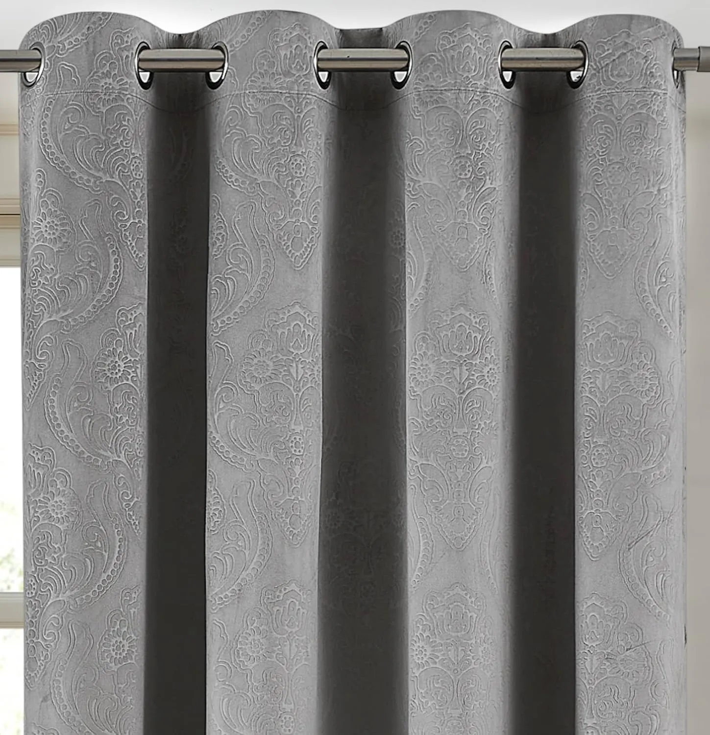 LinenZone Velvet Curtains with Elegant Embossed Design. 96 Inch Velvet Gray Curtains are Perfect as Bedroom Curtains, Room Darkening Curtains or Privacy Curtain Panels. (Verona 54 x 96 Silver)