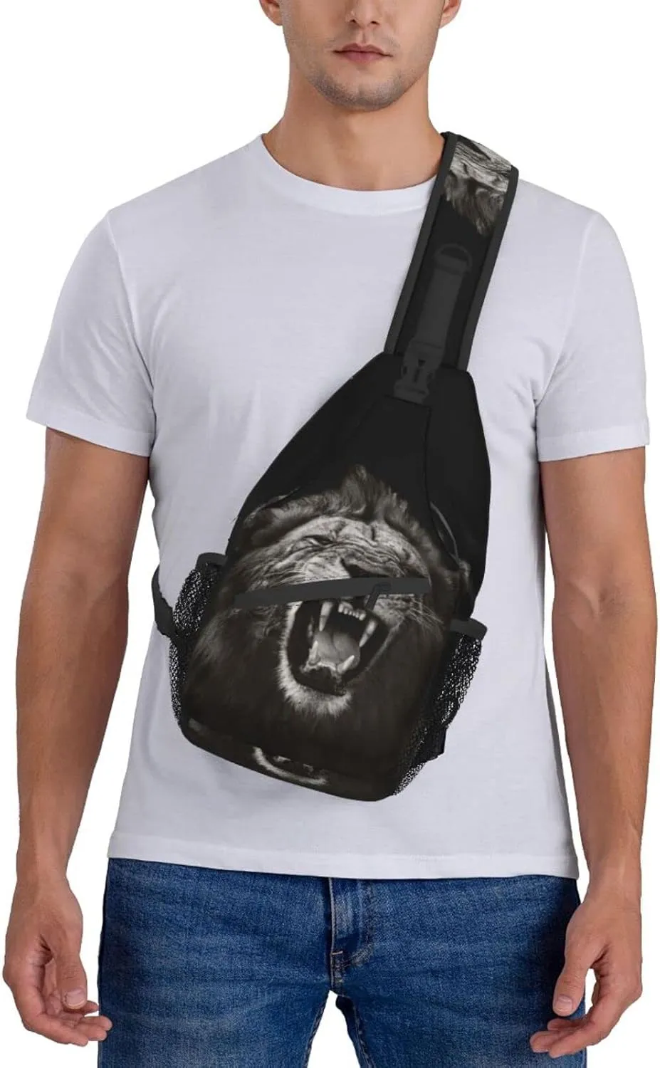Lion Sling Bag Animal Crossbody Chest Daypack Casual Backpack Men Shoulder Bag For Travel Picnic
