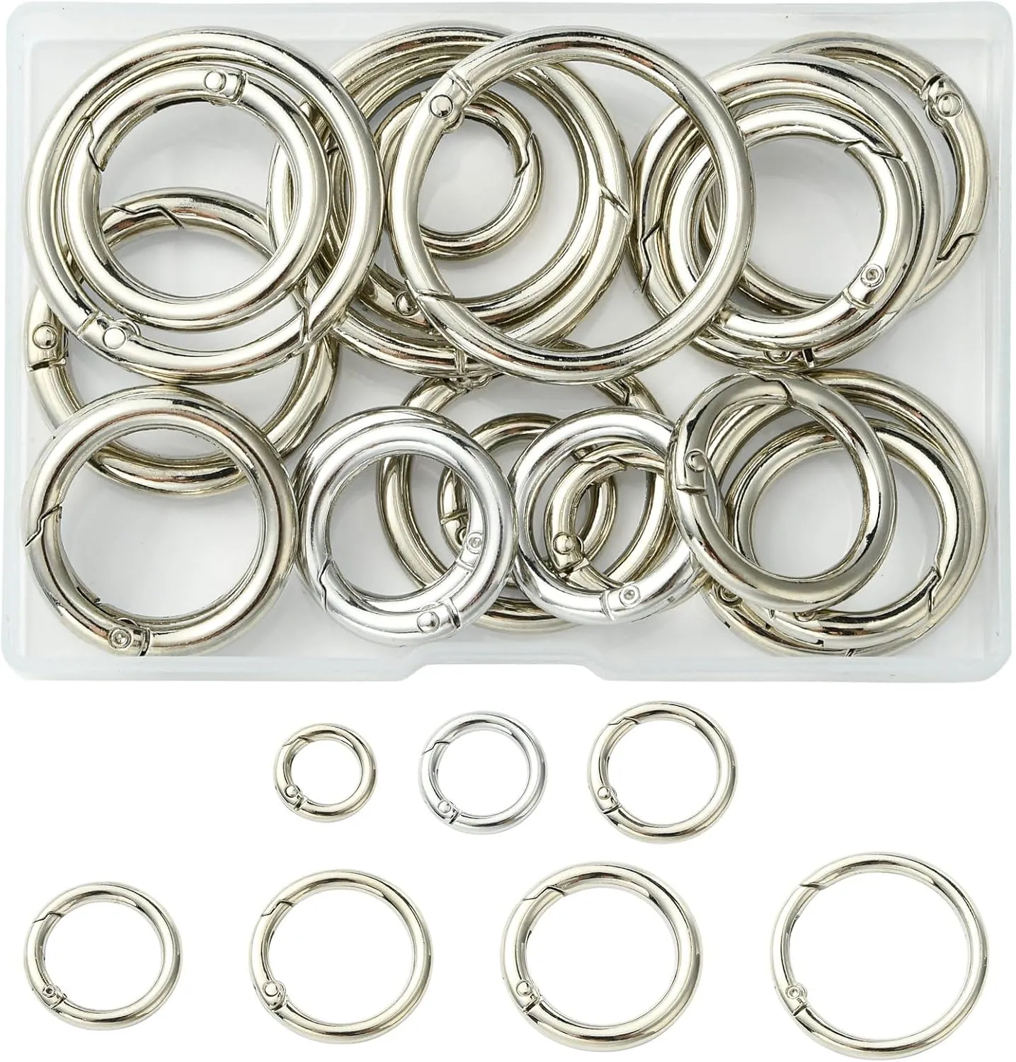 LiQunSweet 28 pcs 7 Styles Spring Gate Rings Zinc Alloy Clasps O Ring Trigger Carabiner Clasps for Necklace Bracelet Keychain Handbag Strap Jewelry Findings - 39×5mm