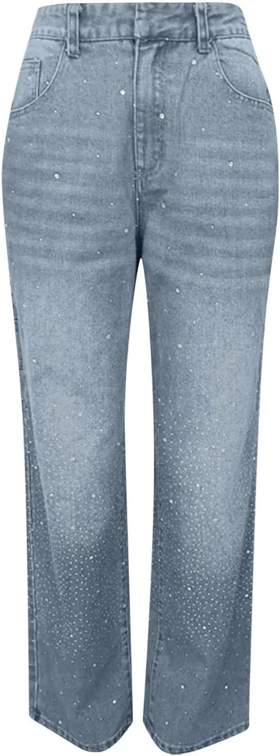 Litetao Baggy Jeans for Women High Waisted Casual Loose Wide Leg Harem Jean Washed Distressed Straight Leg Denim Pants