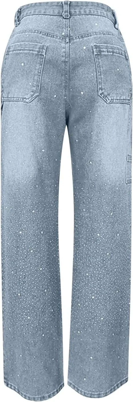Litetao Baggy Jeans for Women High Waisted Casual Loose Wide Leg Harem Jean Washed Distressed Straight Leg Denim Pants