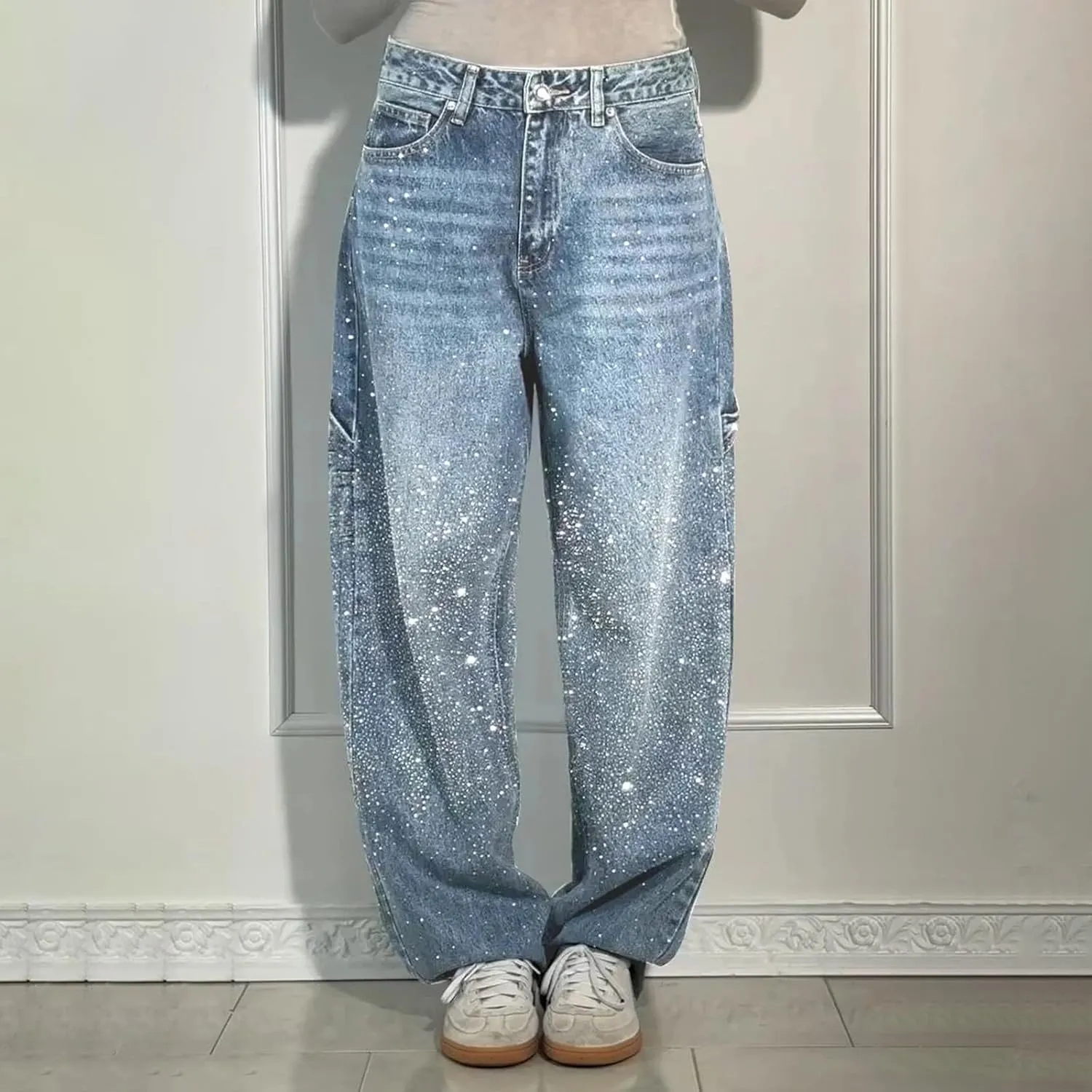 Litetao Baggy Jeans for Women High Waisted Casual Loose Wide Leg Harem Jean Washed Distressed Straight Leg Denim Pants