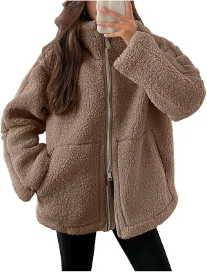 LIYUN Teddy Jacket Women's Winter Teddy Fleece Jacket Double Slider Zip Winter Jacket Leisure Outdoor Fleece Coat