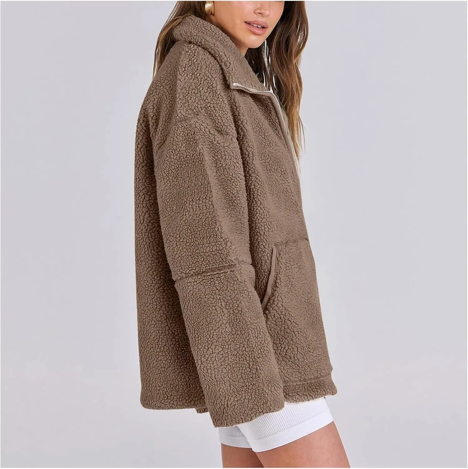 LIYUN Teddy Jacket Women's Winter Teddy Fleece Jacket Double Slider Zip Winter Jacket Leisure Outdoor Fleece Coat