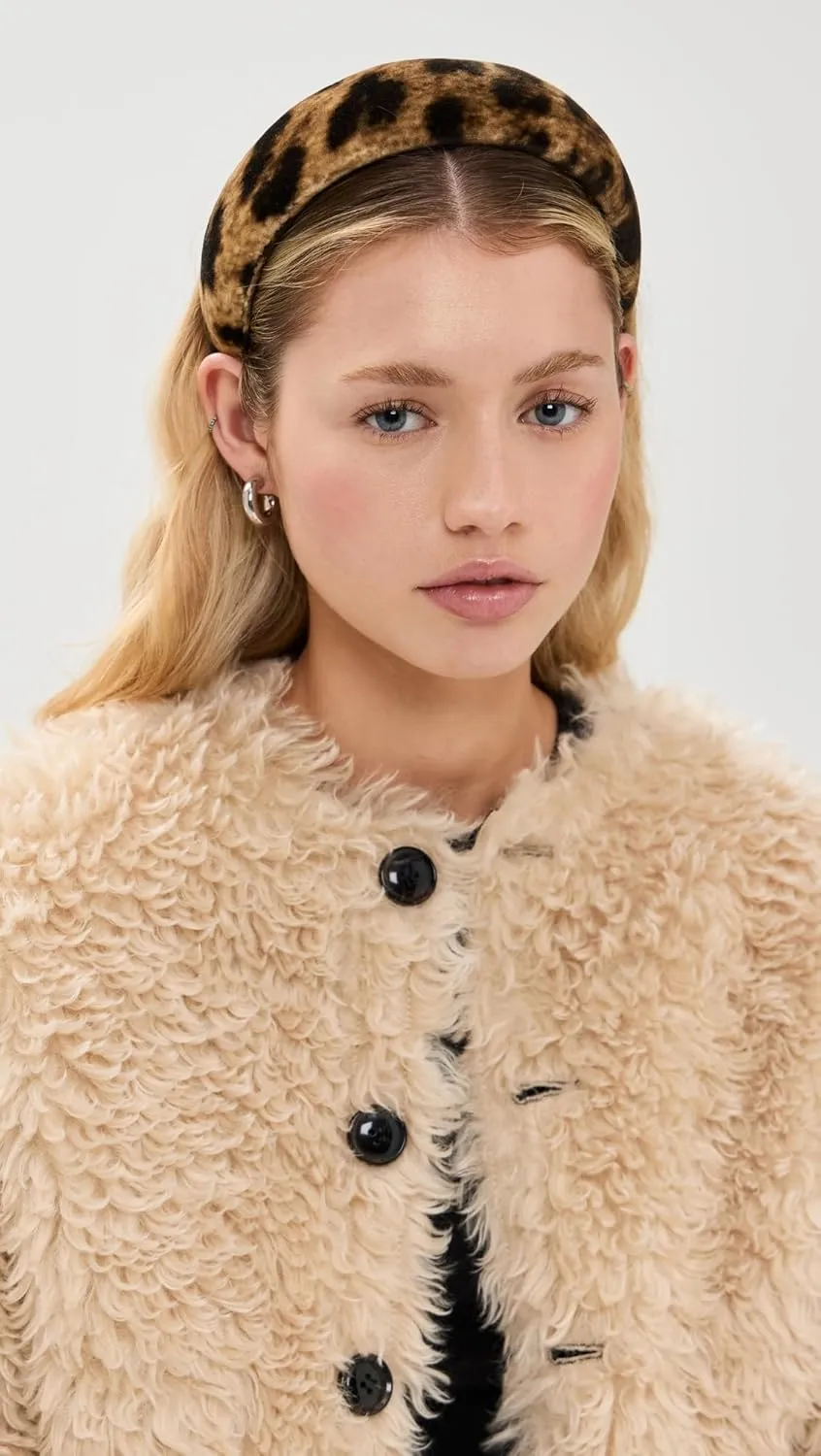 Loeffler Randall Women's Bellamy Velvet Oversized Headband, Leopard, Brown, Print, 1 Count