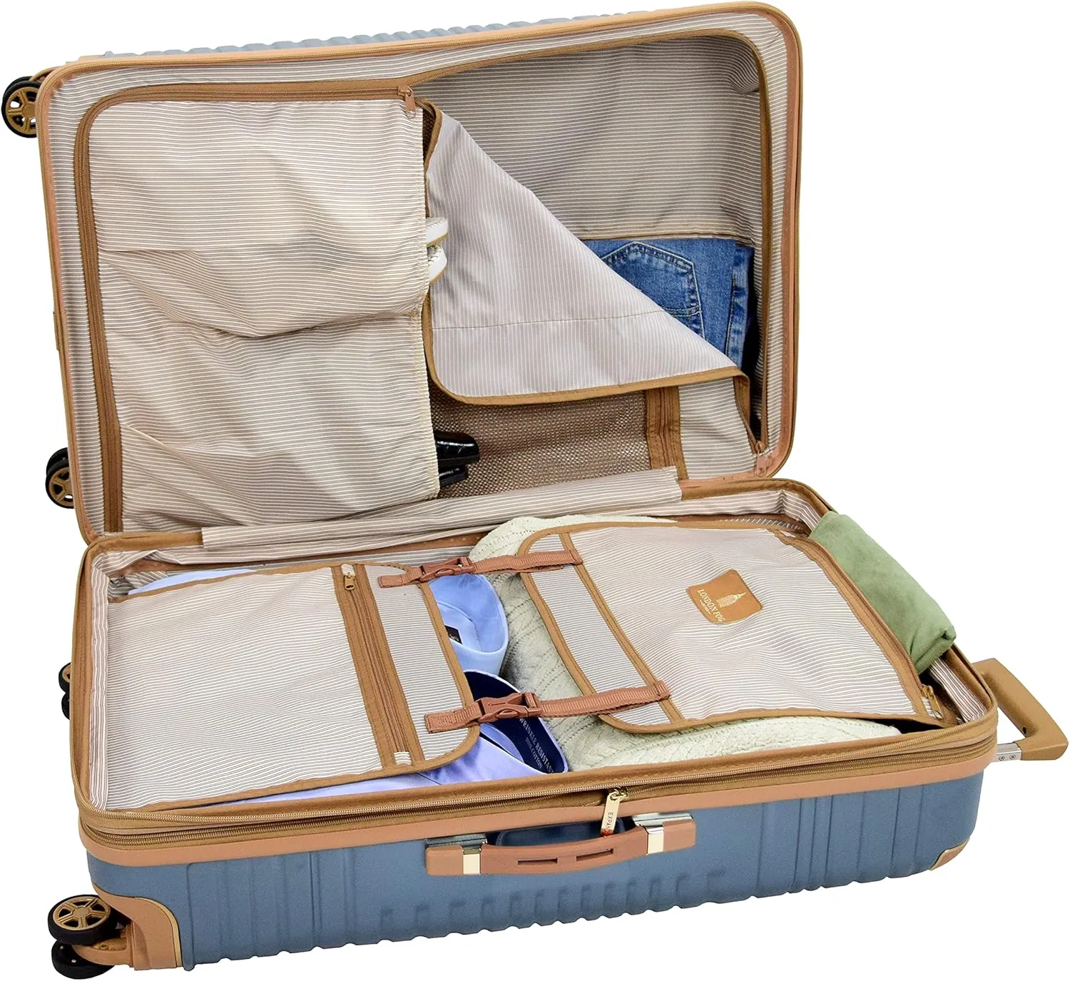 London Fog Chelsea Expandable Spinner, Blue, Brown, Carry-On 20-Inch