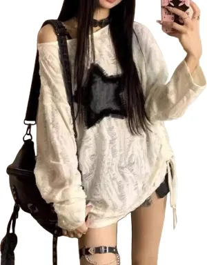 Long Sleeve Tops Star Tops Off The Shoulder Tops Ripped Shirt Emo Tops Grunge Tops Y2k Tops Goth Clothes